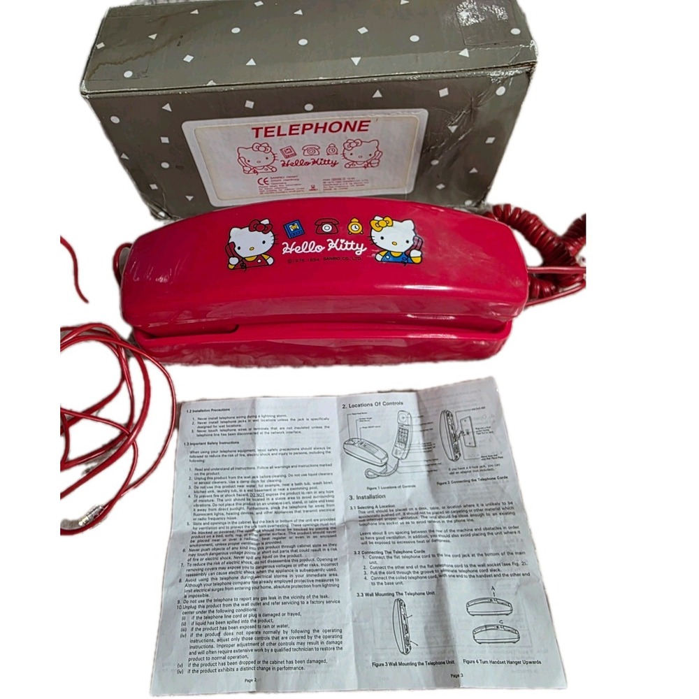 Vintage Hello Kitty Retro Phone 1994 Sanrio Red Telephone - Picture 2 of 8